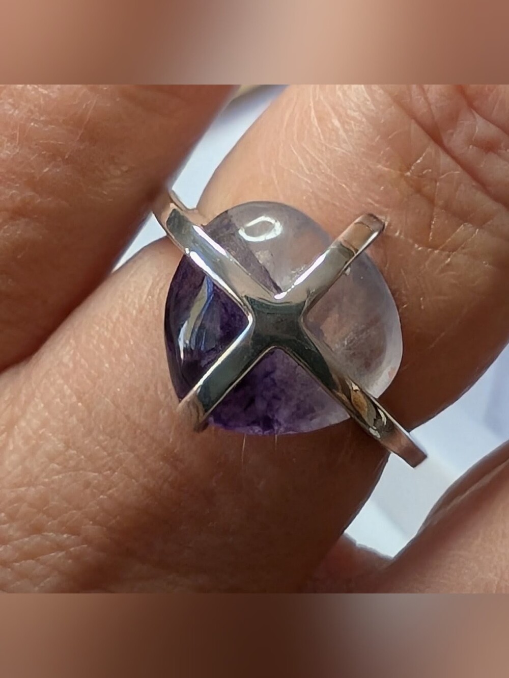 Blue John Fluorite Cross Heart Ring